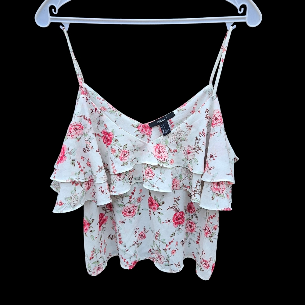 Forever 21 Floral Ruffle Spaghetti Strap Top Women Sizw S